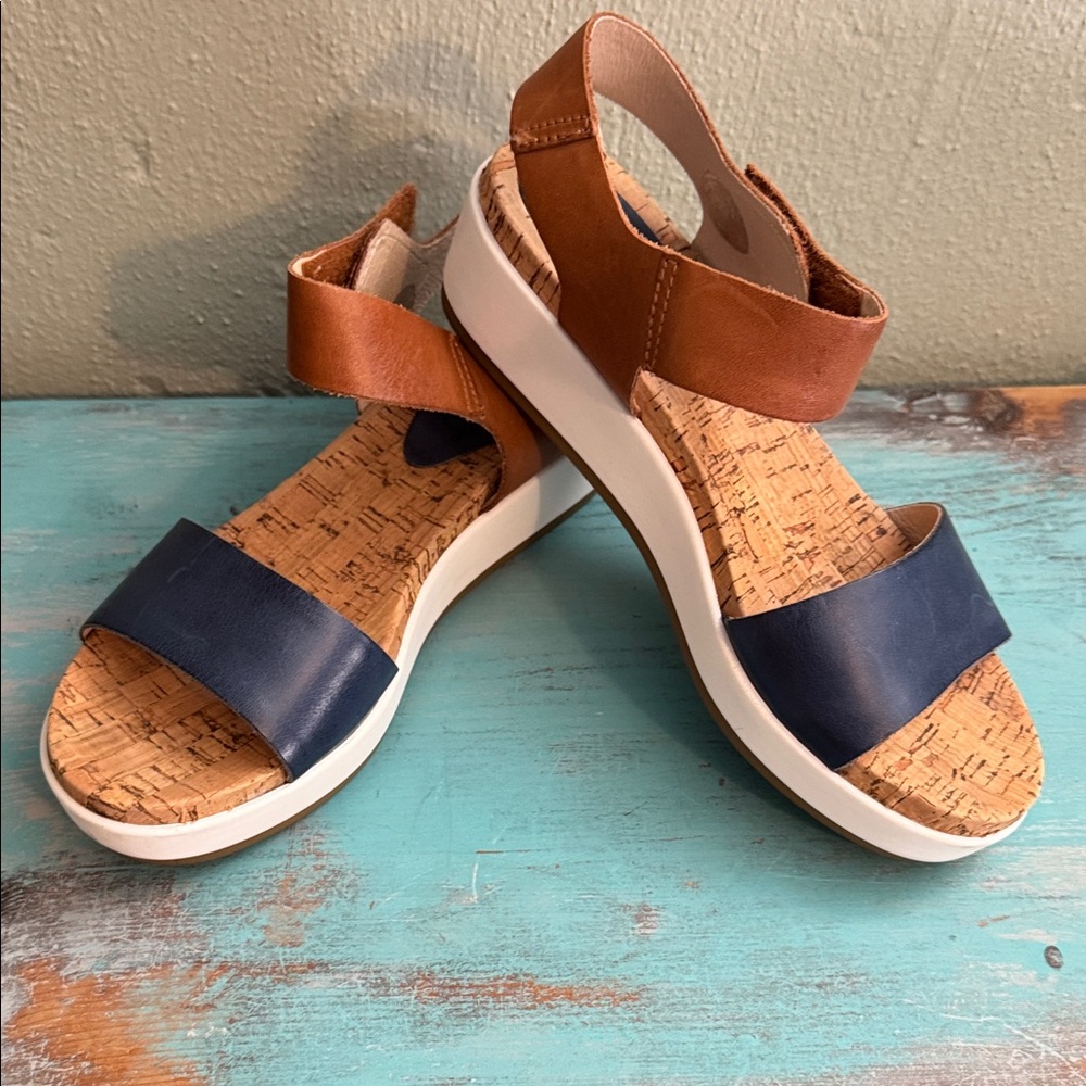 PIKOLINOS Navy and Brown Cork Wedge Sandals